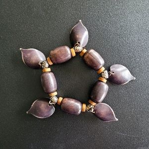 Vintage Tribal chunky wood and beads bracelet with stretchy fit